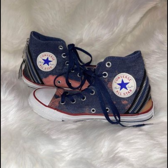 High top Converse (Handmade TyeDye Print On Jean Texture) - Picture 2 of 3
